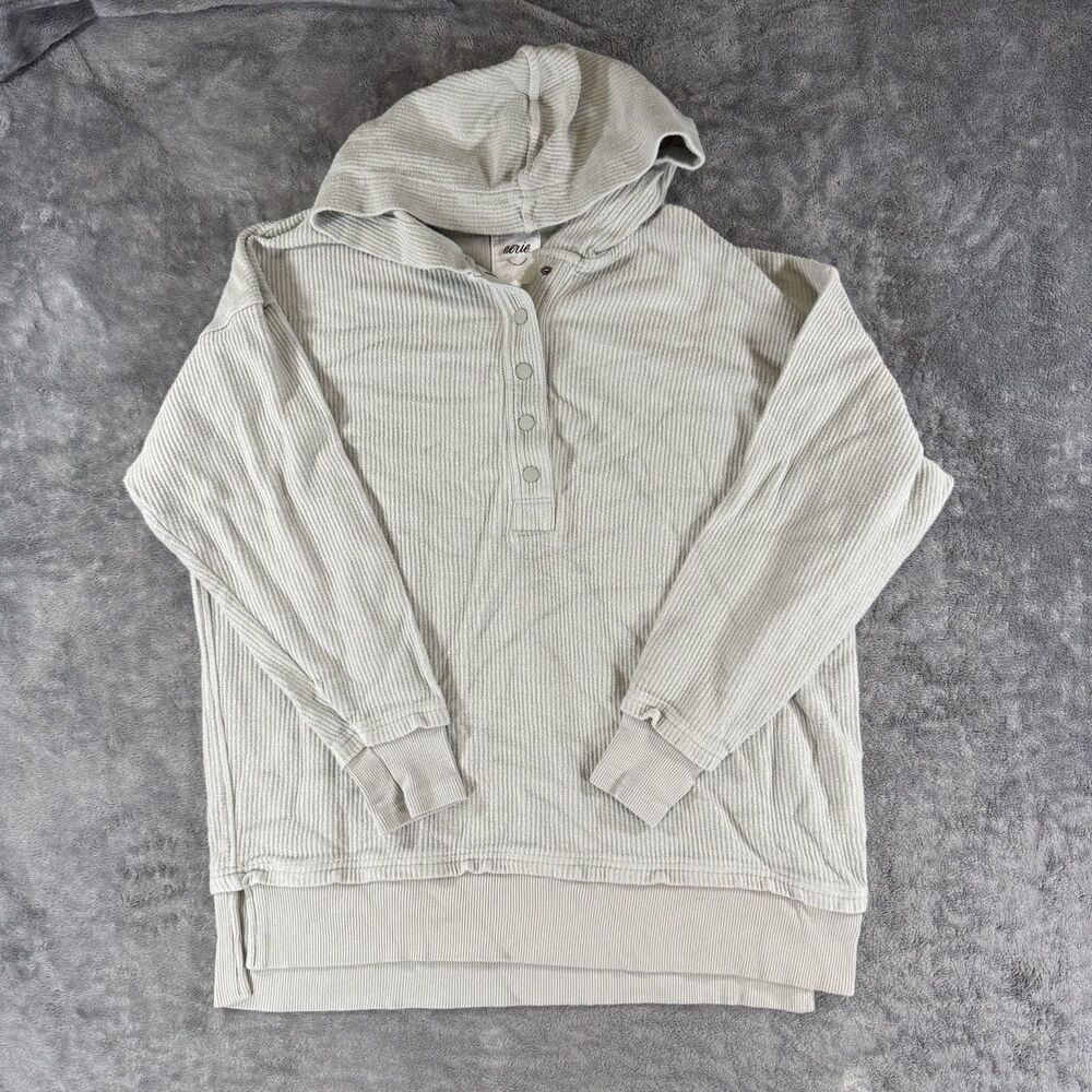aerie Light Sage Ribbed Hoodie Sweatshirt